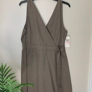 Takara Taupe Checkered Midi Dress